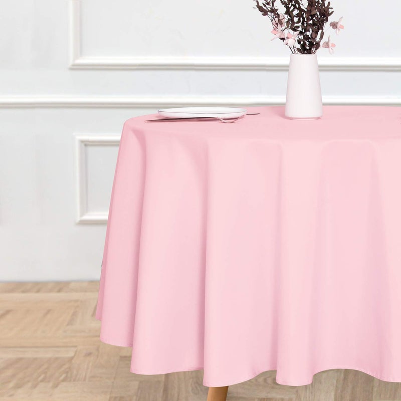 sancua Round Tablecloth - 90 Inch - Water Resistant Spill Proof Washable Polyester Table Cloth Decorative Fabric Table Cover for Dining Tables, Buffet Parties and Camping, Pink - Image 2
